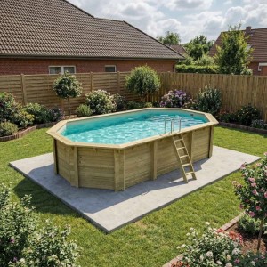 ALTANKA Holzpool Nemo 7,3x3,97 Höhe 1,45 m SANDFARBEN auf Rahmen ohne Betonierung BAS7305OSPU3