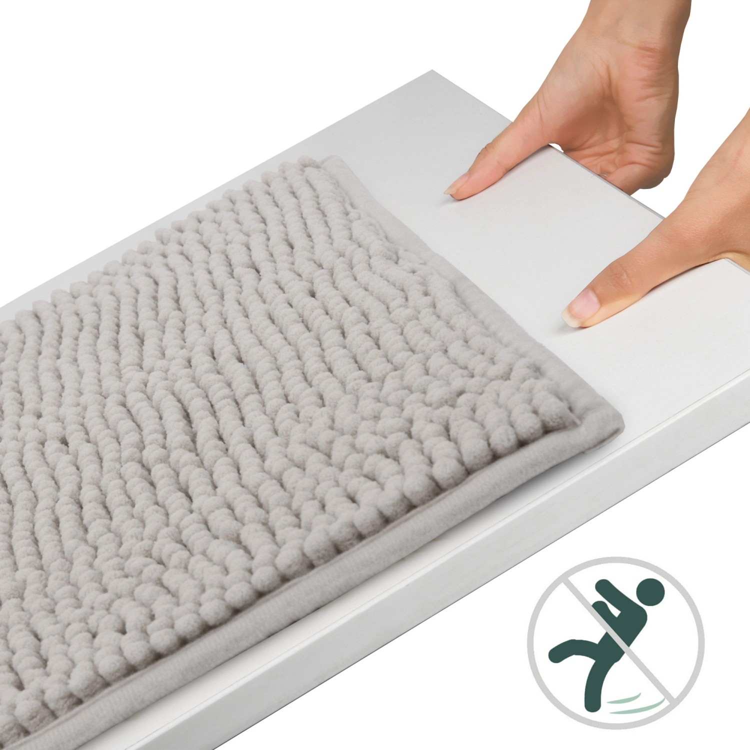 Hellgrauer Beautissu BeauMare Badteppich 60x100cm mit rutschfester Rückseite.
