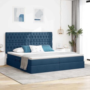 vidaXL Bett mit LED-Lichtleisten mit Kopfteil Blau 200 x 200 cm Stoff 3372506