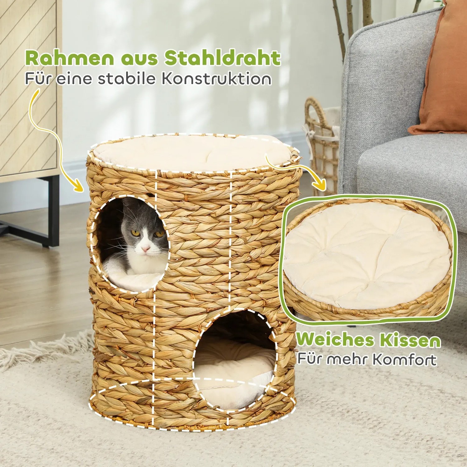 PawHut Katzen Kratztonne Stahl Wasserhyazinthe Braun 40 x 40 x 50 cm kaufen  bei OBI