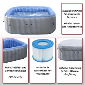 MCW Whirlpool N97 Ersatz-Pool 6 Personen Aufblasbar Eckig 198cm Grau-Blau