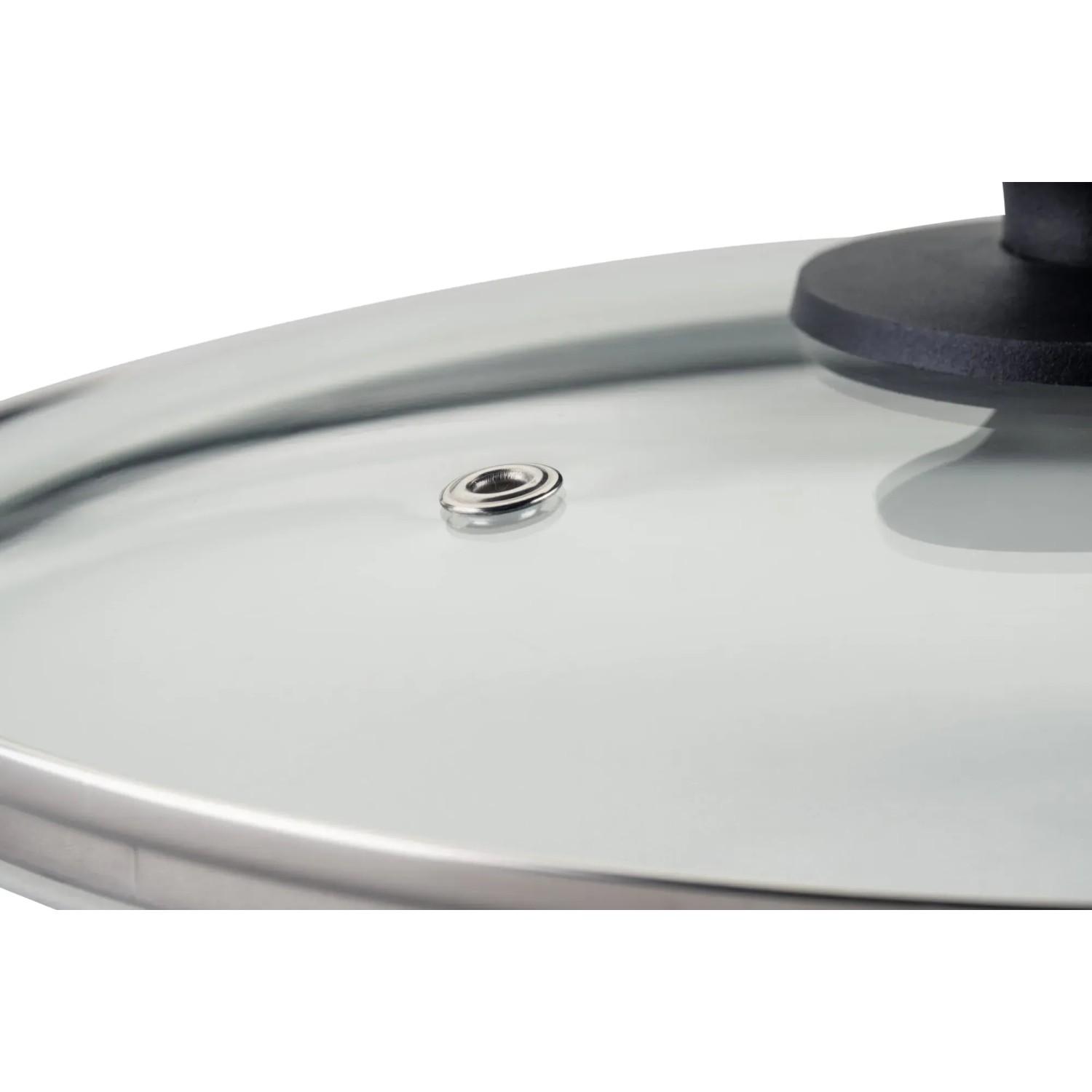 Fackelmann Pfannenglasdeckel, 20 cm, mit Dampfventil und schwarzem Griff.