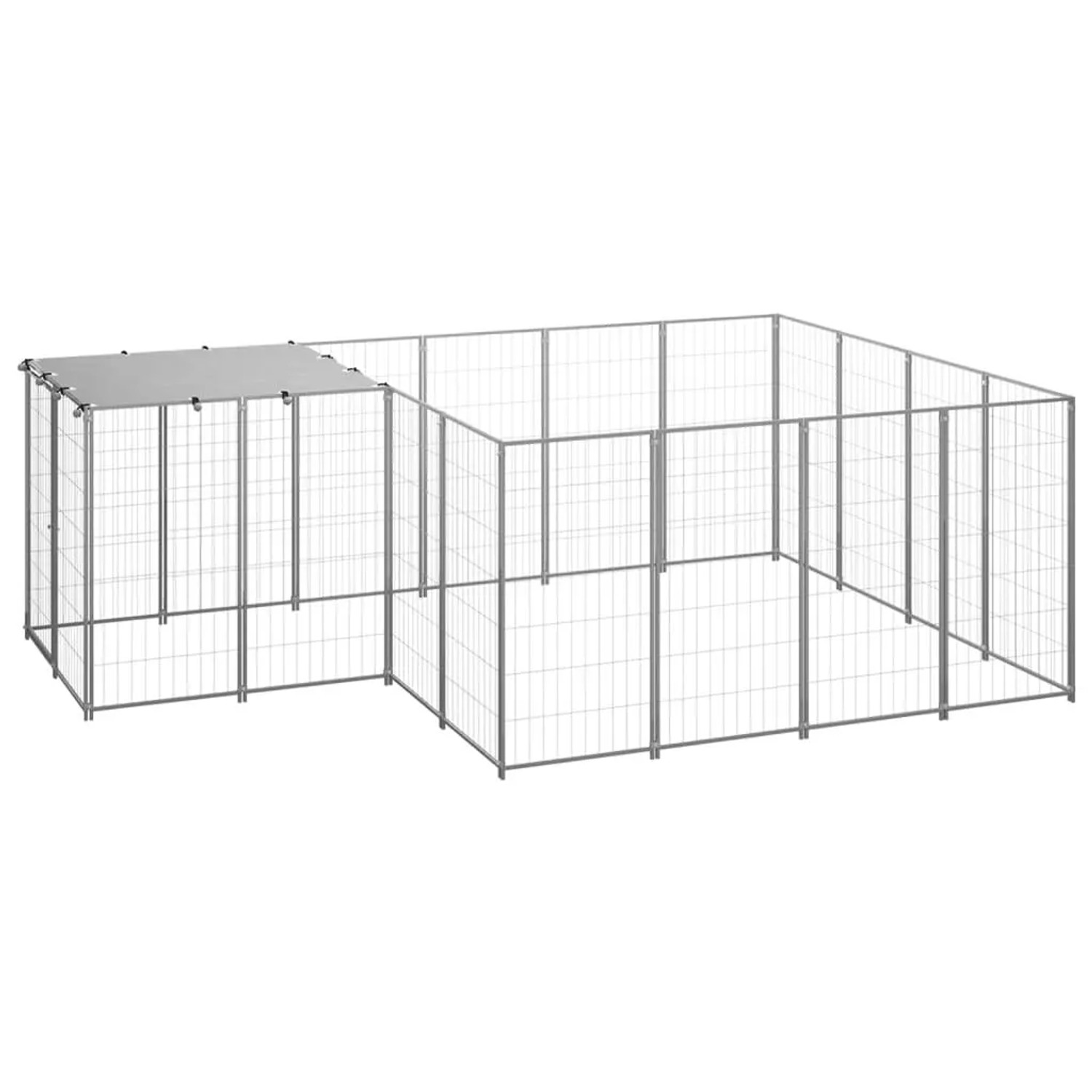 vidaXL Hundezwinger Silbern 6,05 m² Stahl 3082208