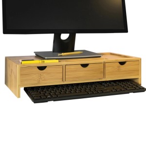 SoBuy Monitorständer mit 3 Schubladen Monitorerhöhung für Schreibtisch 51x12x25cm BBF03-N