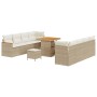 Beiges 11-teiliges vidaXL Garten-Sofa-Set aus Poly Rattan mit Tisch und Kissen.