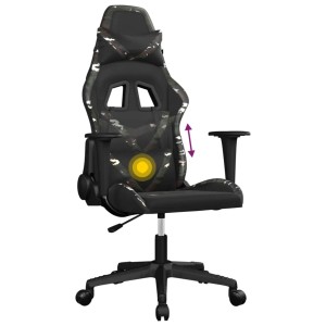 Gaming-Stuhl mit Massagefunktion, schwarz/Tarnfarben, aus Kunstleder. Bürostuhl mit verstellbarer Höhe.