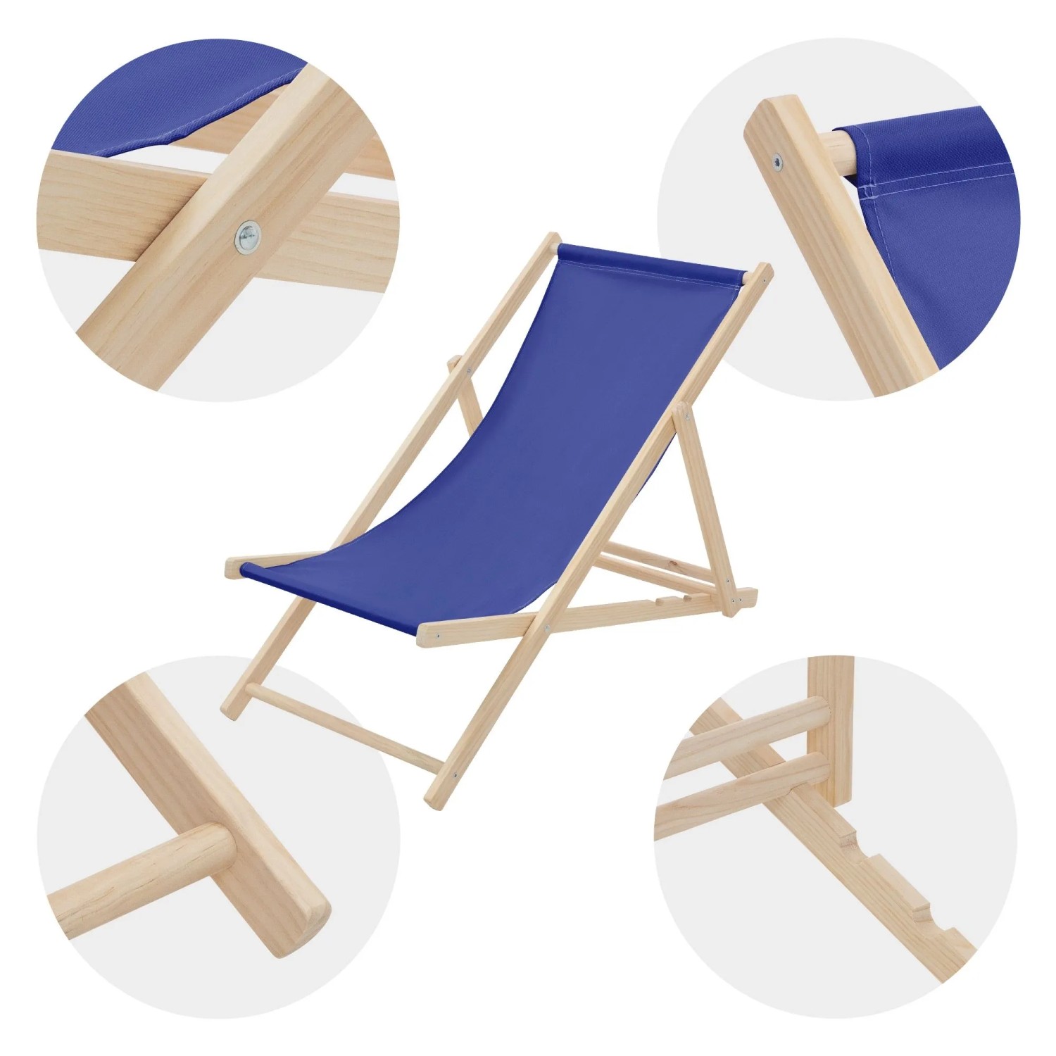 ECD Germany Liegestuhl 4Er Set Klappbar Dunkelblau aus Holz_7