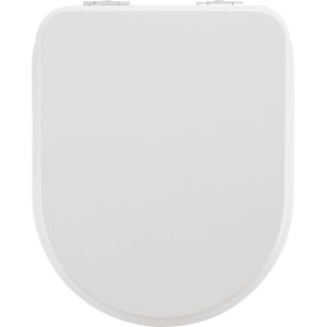 Weißer baliv WC-Sitz Lindo mit Absenkautomatik, MDF Holzkern, geschlossene Form.