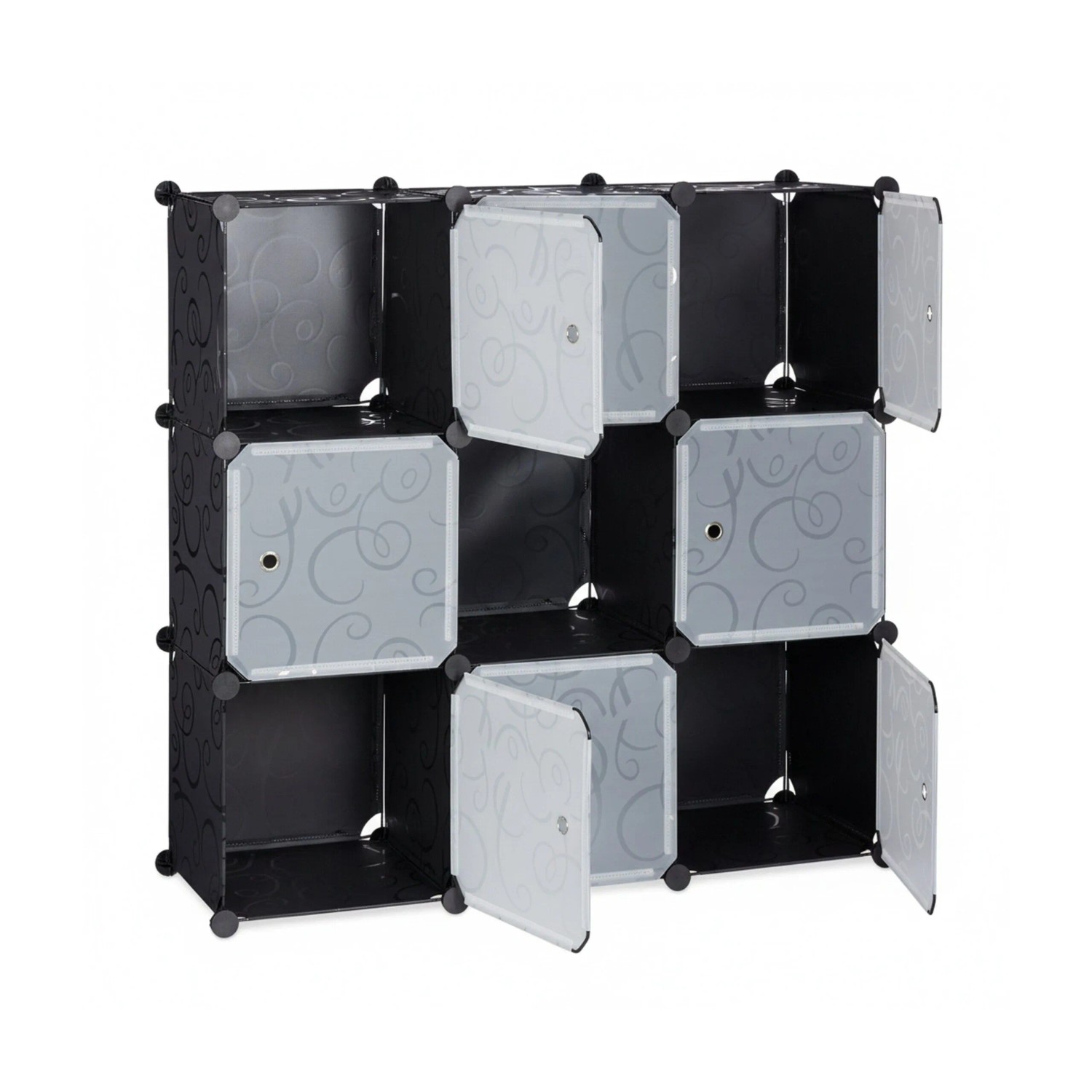 Relaxdays Regalsystem Kunststoff Schwarz mit Türen 95,5 cm x 95,5 cm x 32 cm