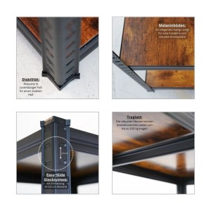 Detailansichten: BERLINLODGE Wohnregal Ragnar, Vintagebraun/Schwarz, Stecksystem, hohe Traglast, stabiler Fuß.