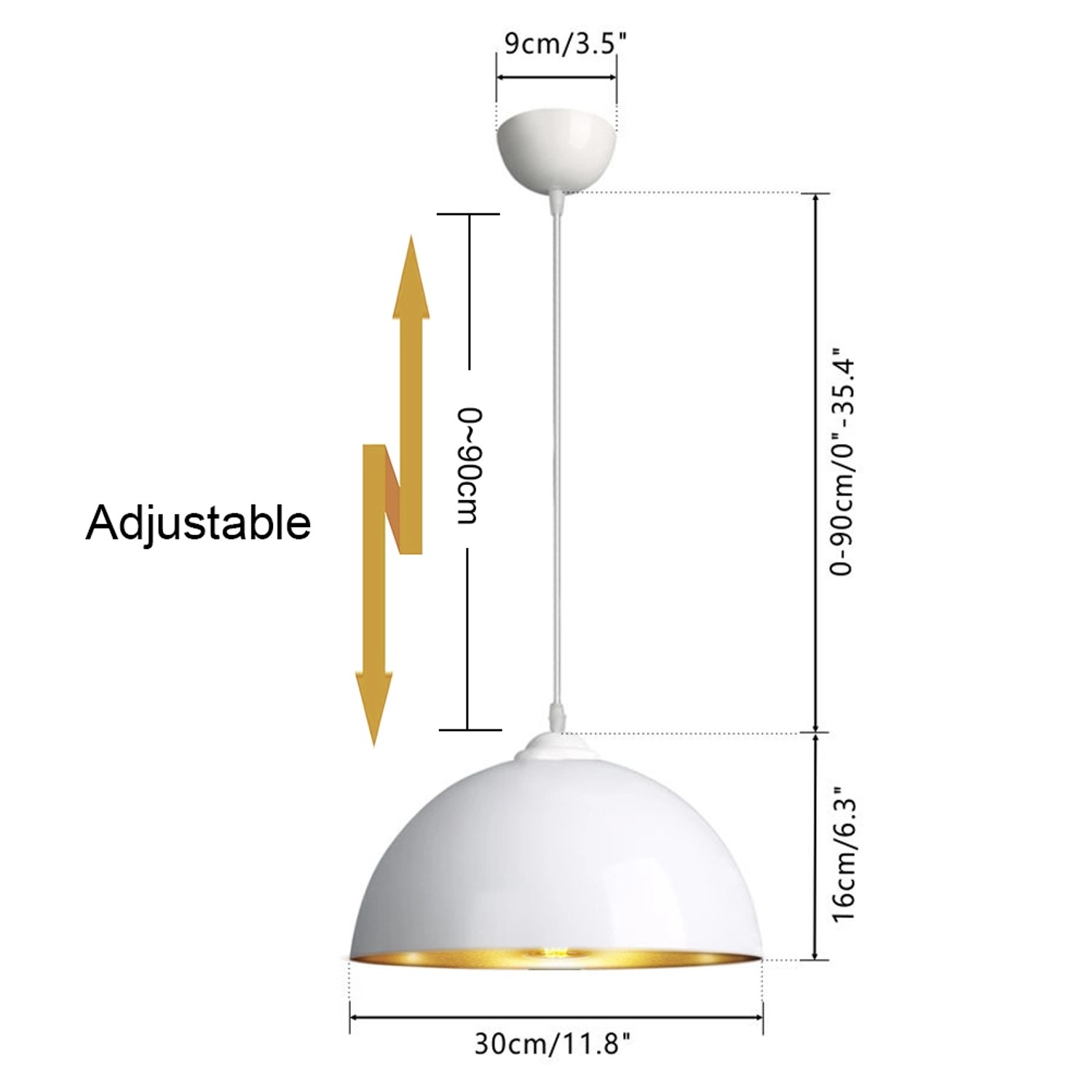 Weiße CCLIFE Industrial Hängelampe mit Kupferdetails, Kabellänge verstellbar.