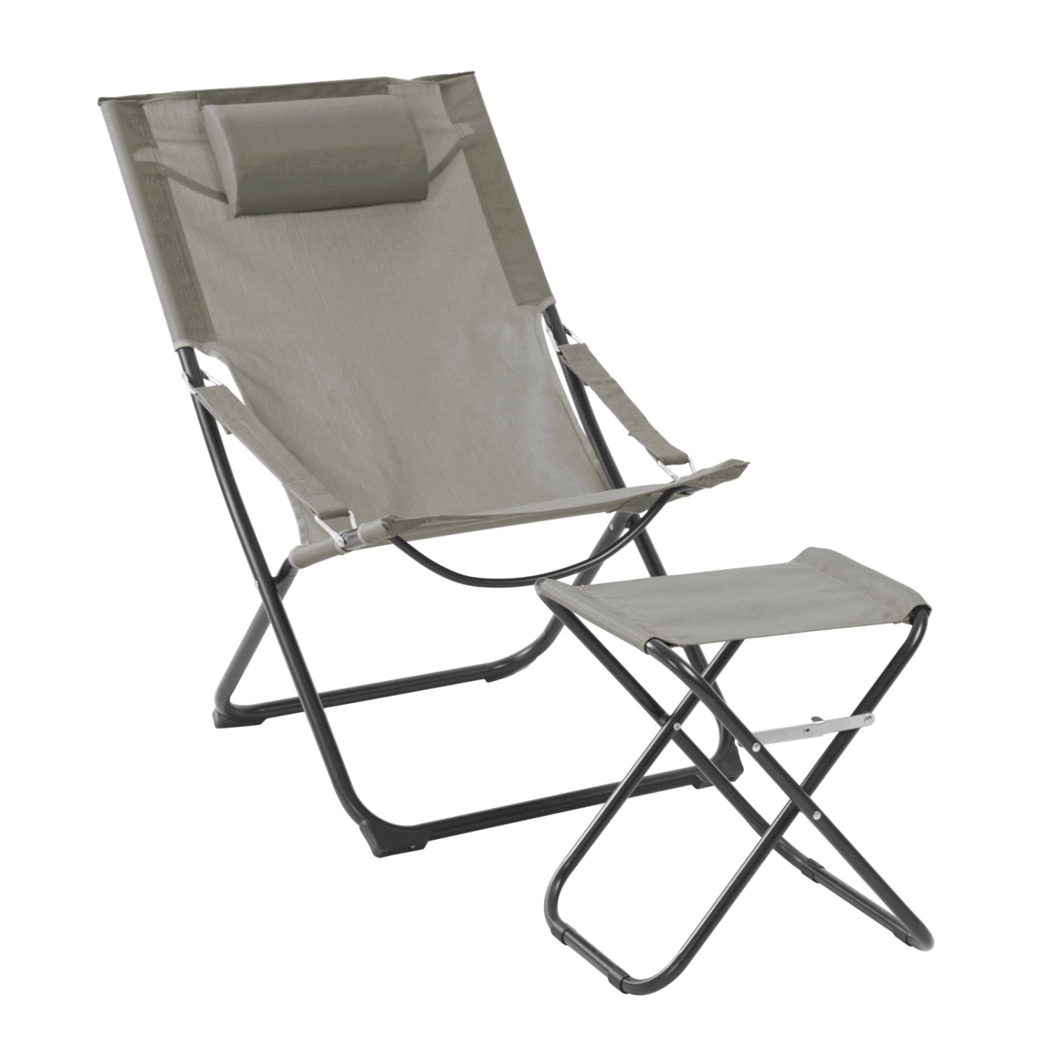 Svita Tomra Liegestuhl Mit  Hocker klappbar Campingstuhl Kopfkissen Hellgra günstig online kaufen