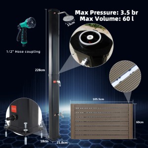 CCLIFE Solardusche 60L mit WPC Bodenplatte und Handbrause für den Garten.