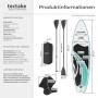 Tectake Stand Up Paddle Board Zenon Set mit aufblasbarem SUP, Paddel, Kajaksitz und Rucksack. Weiß-türkises Design, Maße 320x84 cm.