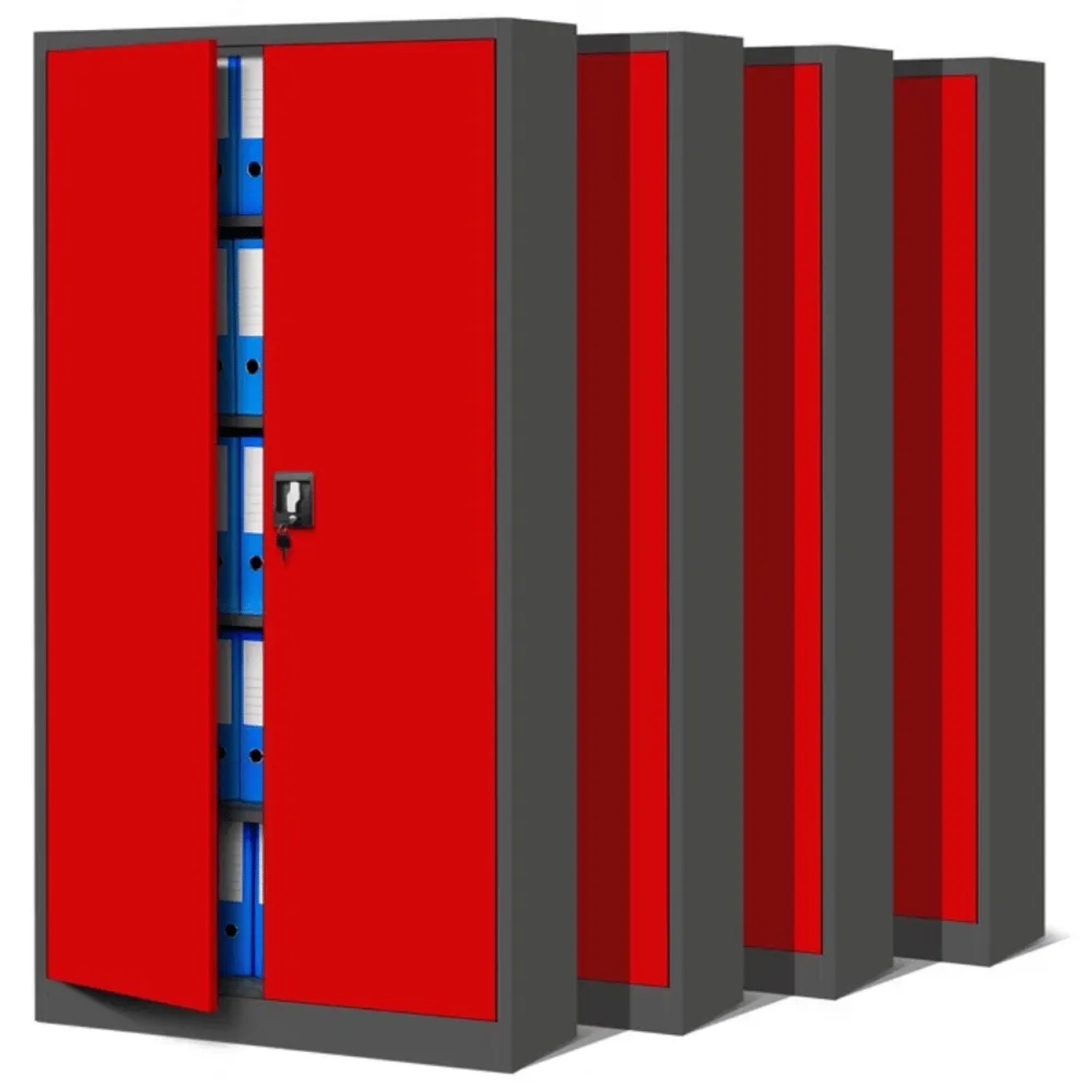 JAN NOWAK Aktenschrank Abschließbar 4er Set JAN 185 x 90 x 40 cm Anthrazit-Rot