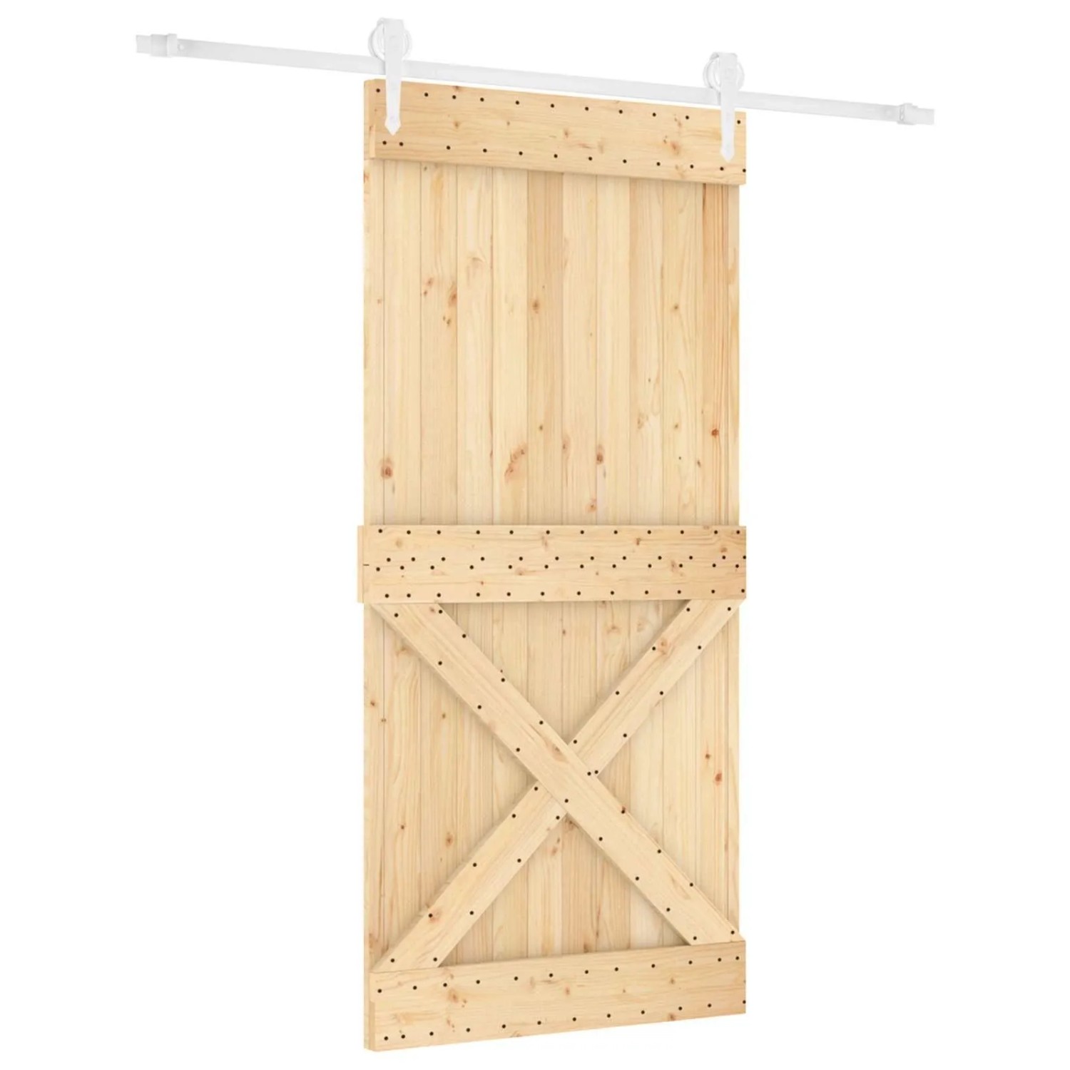 vidaXL Schiebetür Natur und Weiß 95 x 210 cm Massivkiefer 3445192