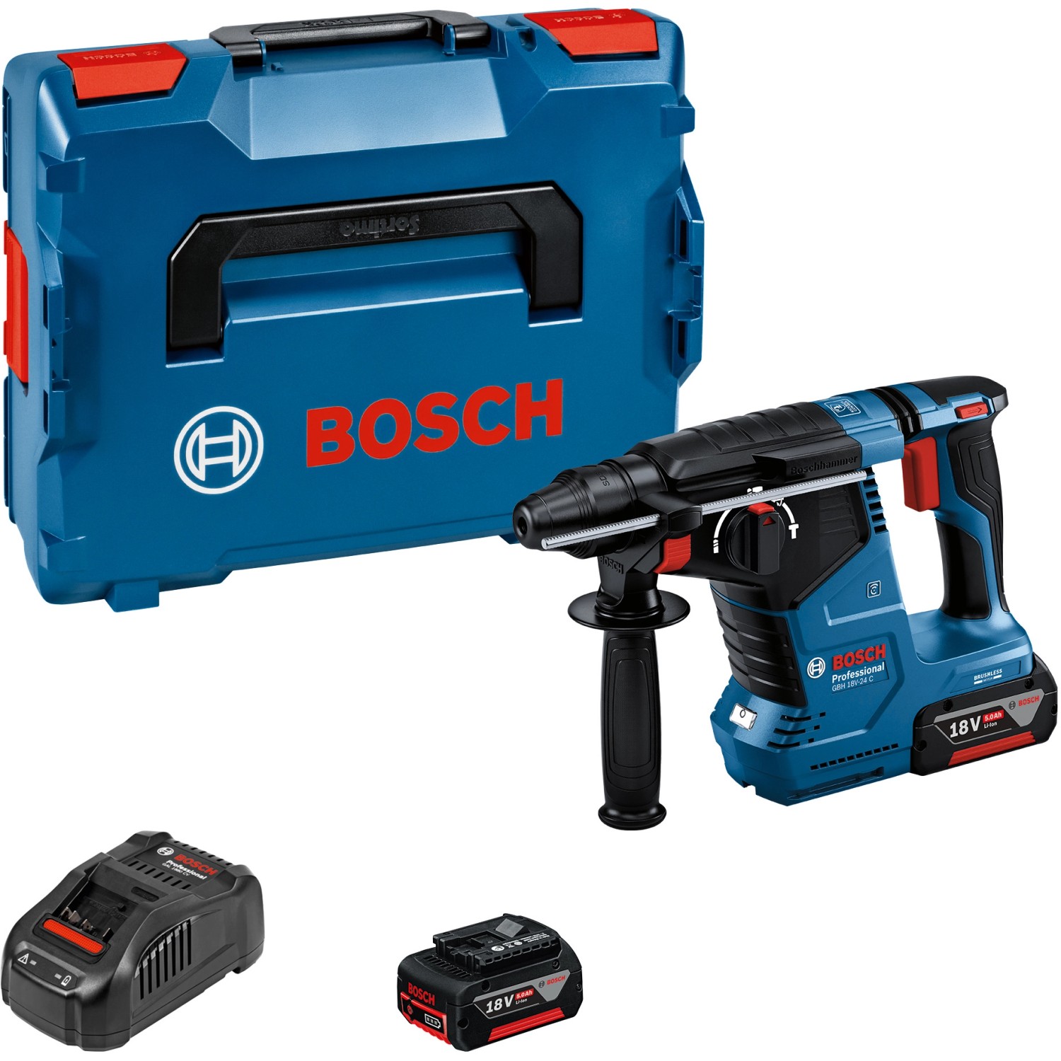 Bosch Professional 18 V Akku-Bohrhammer GBH 18V-24 C inkl. 5 Ah Akkus mit L-Boxx