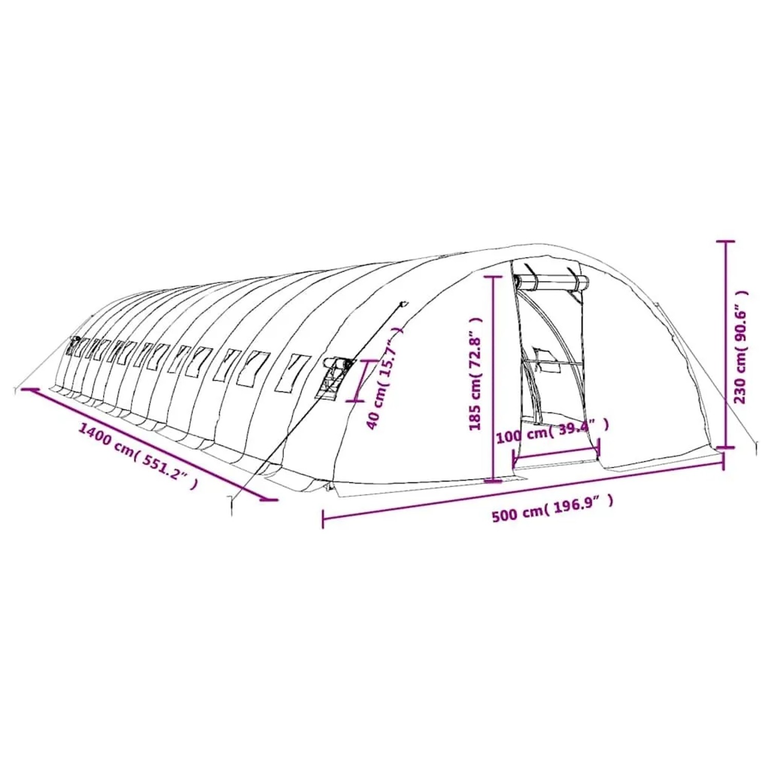 vidaXL Gewächshaus mit Stahlrahmen Grün 70 m² 14x5x2,3 m 3188088_12