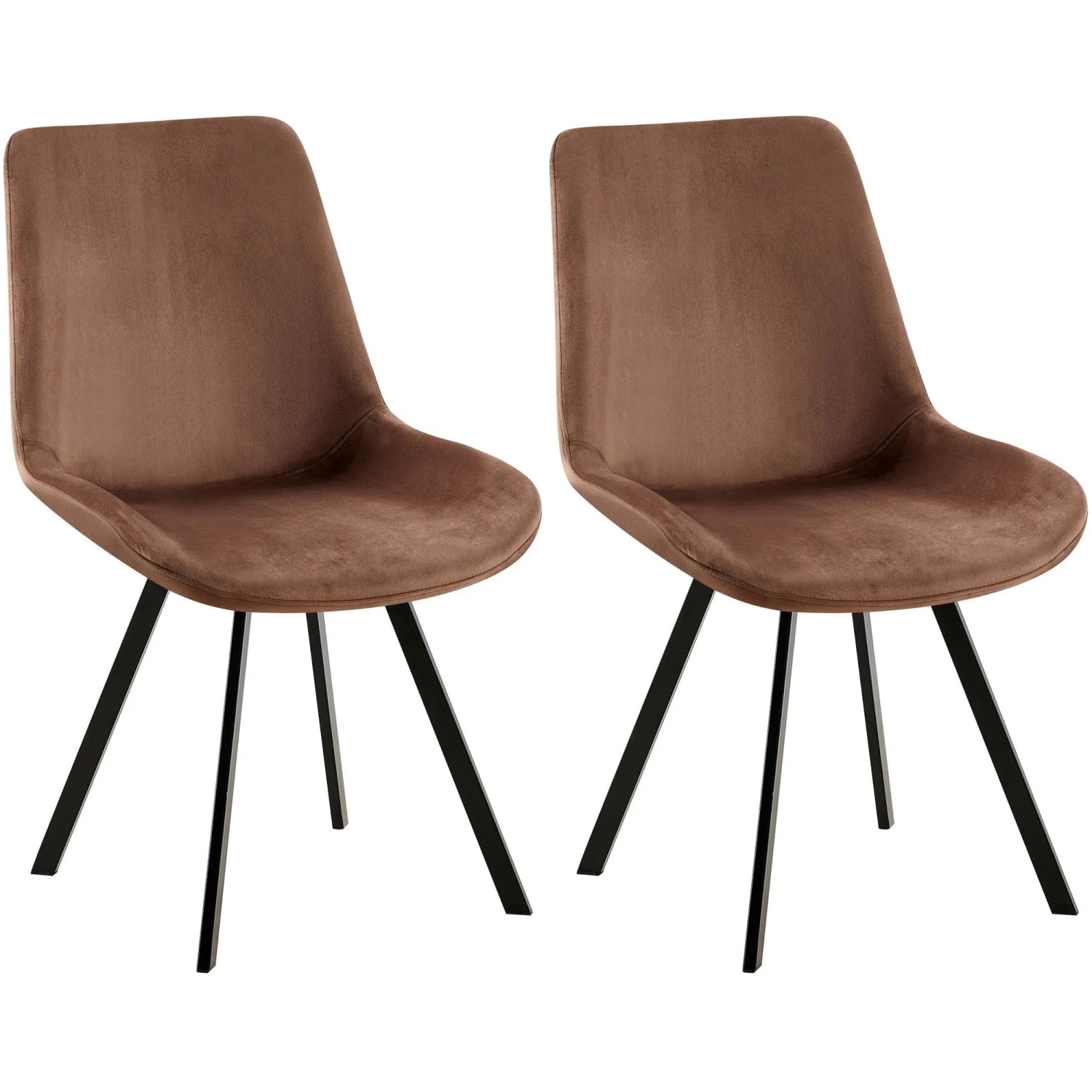 DELUKE 2er Set Esszimmerstuhl LOVER Samt Braun 53x59x89cm Essstühle Esszimmerstühle Küchenstühle Wohnzimmerstühle