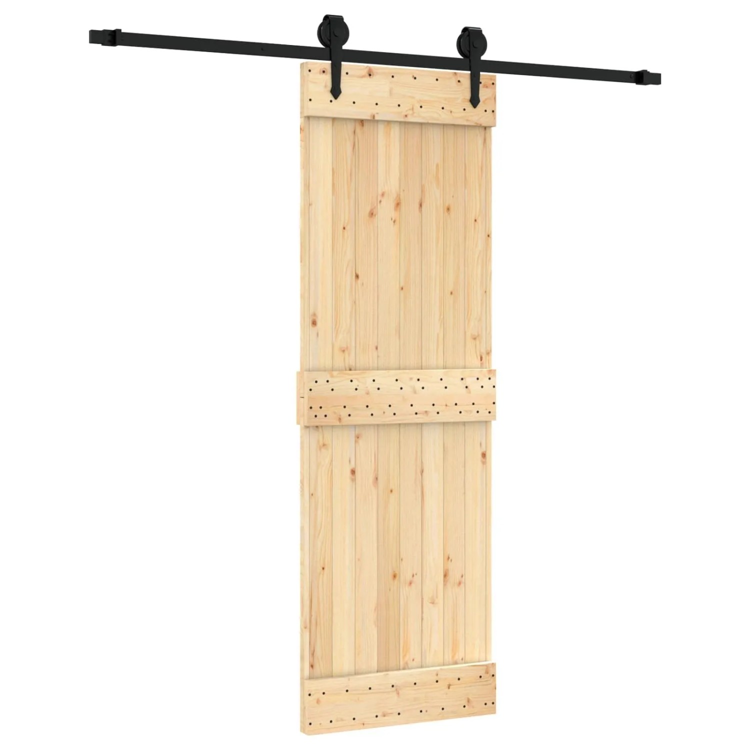 vidaXL Schiebetür Natur und Schwarz 70 x 210 cm Massivkiefer 3445152