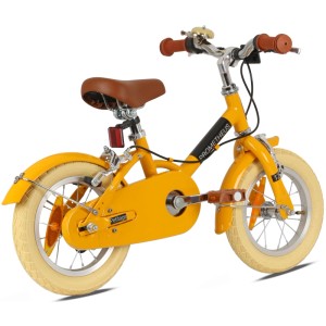 PROMETHEUS BIKES Kinderfahrrad 14 Zoll ab 4 Jahre Retro Look mit Felgenbremse & Ständer Gelb