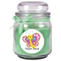 Grüne HS Candle Duftkerze "Danke" im Glas mit Kokosduft und Schmetterling.