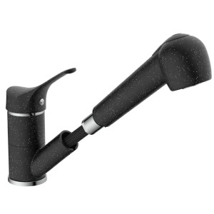 Eisl Spültischarmatur Granit Schwarz mit Geschirrbrause, schwenkbar.