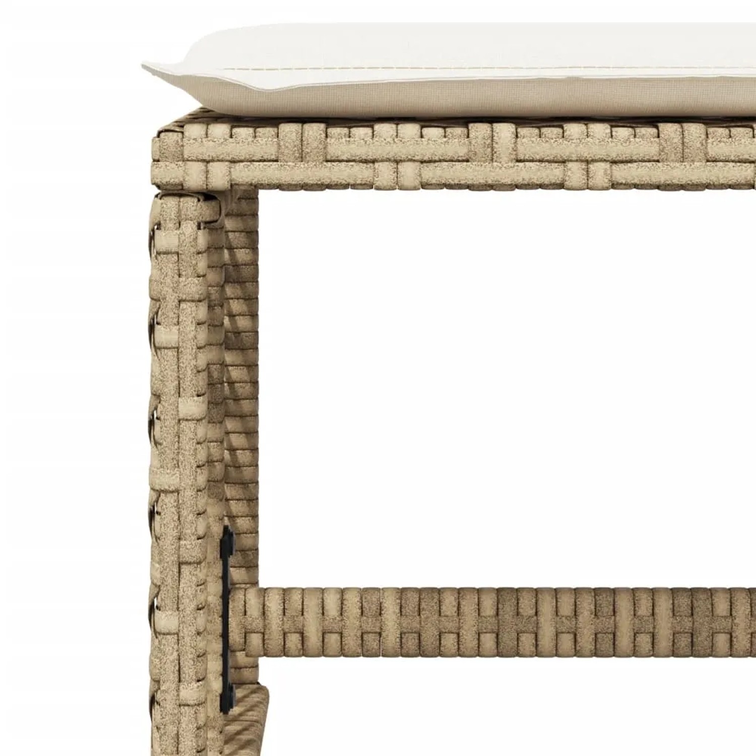 Detailansicht: Beige Poly Rattan Gartenhocker mit cremeweißem Kissen, Teil der vidaXL Essgruppe.