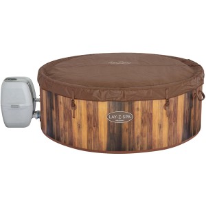 LAY-Z-SPA Helsinki AirJet Whirlpool, rund, mit Abdeckung und Pumpe in Holzoptik.