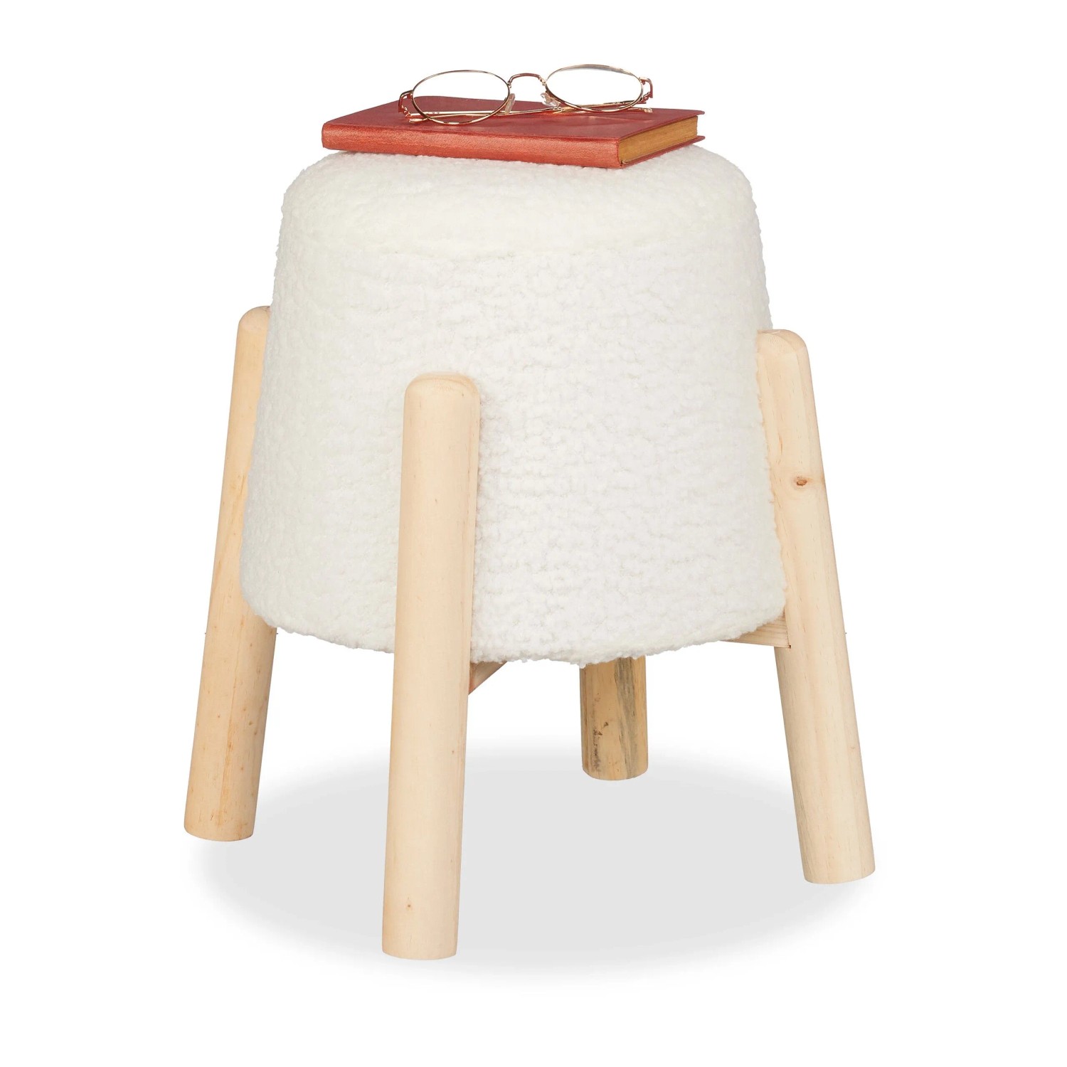 Relaxdays Sitzhocker Teddyfell Weiß Belastbar 80 kg 40 cm x 30 cm 1,7 kg