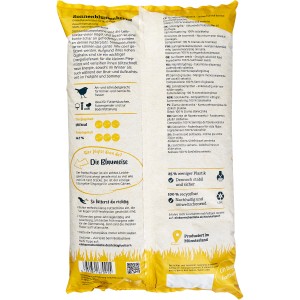 Elles Sonnenblumenkerne 1 kg, Wildvogelfutter im gelben Sack mit Produktinformationen.