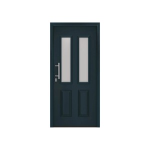 Anthrazitgraue EcoStar IsoPro Haustür im Landhausstil mit satinierten Glaseinsätzen und Edelstahlgriff, DIN Links.