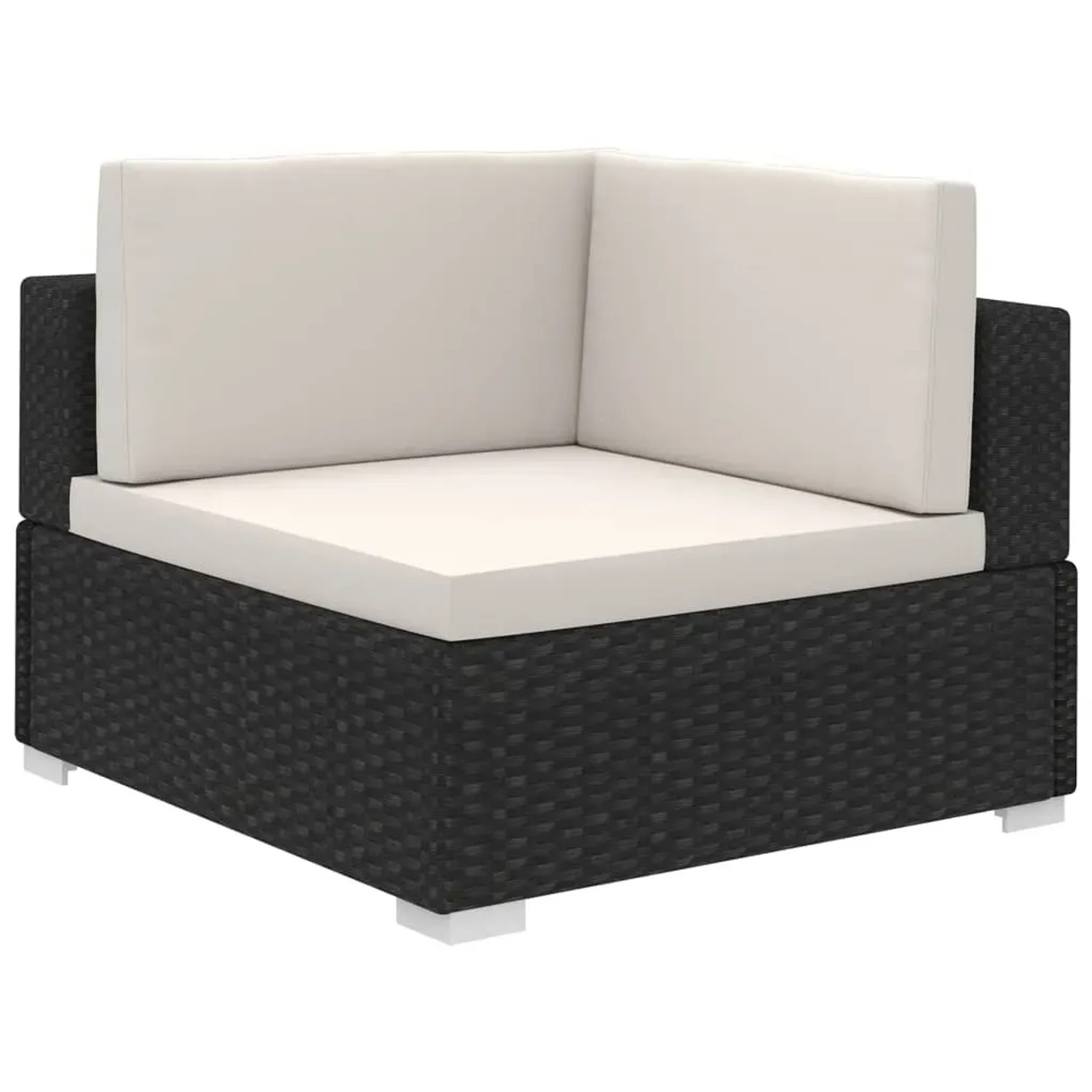 vidaXL Gartenlounge-Eckteil, Poly Rattan schwarz mit cremeweißen Auflagen.
