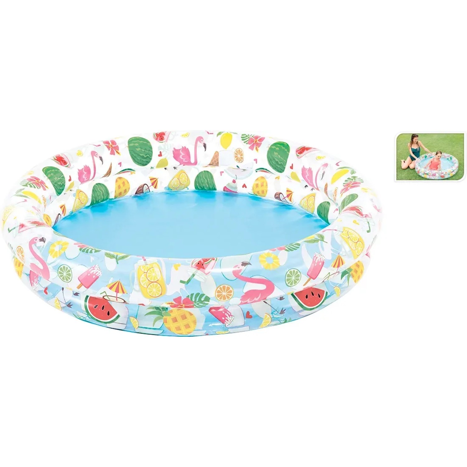 Planschbecken für Kinder mit Früchtedesign, Ø 122 cm, 2 Ringe, ideal für den Sommer.