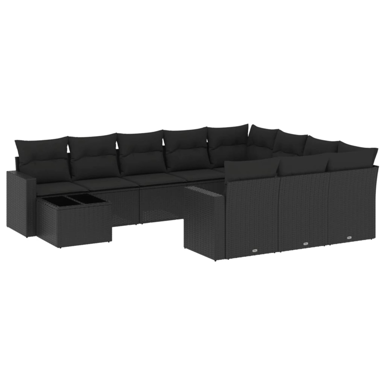 vidaXL 11-Tlg Garten-Sofagarnitur mit Kissen Schwarz Poly Rattan 3219515