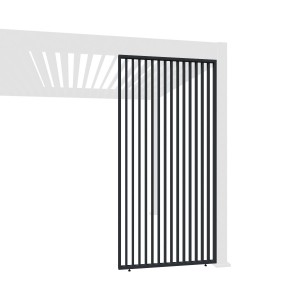 Anthrazitfarbene Weide Lamellenwand aus Aluminium für Weide Pergola, vertikale Ausrichtung.