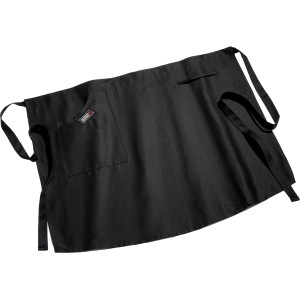 Schwarze Weber Grillschürze kurz aus Baumwolle mit Tasche und Bindebändern.