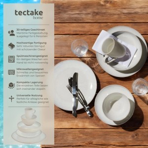 Tectake Kombiservice Mare Für 6 Personen  Handgefertigt Im Maritimen Design  26 5 x 26 5 x 2 5 cm Sand