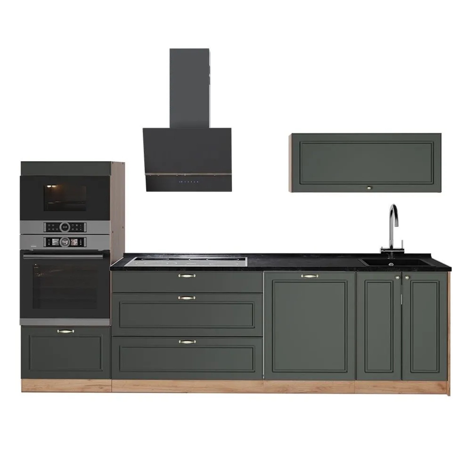 Vicco Küchenzeile Fame-Line Grün-Gold Landhaus/Goldkraft Eiche 280 x 154 AP Anthrazit Art Nr 64693