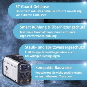 STAHLWERK ARC 200 MD Schweißgerät: Kompaktes Inverter-Schweißgerät mit digitaler Anzeige.