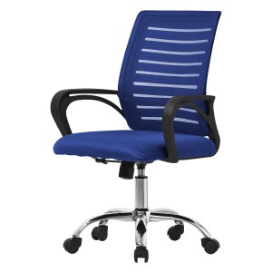 Blauer, ergonomischer ML-Design Bürostuhl mit Netzrückenlehne und verstellbarer Höhe.