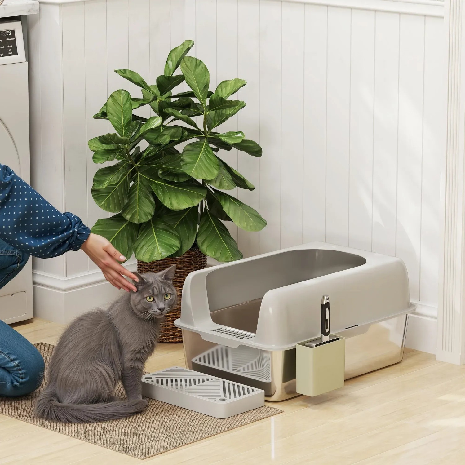 VEVOR Katzentoilette,20 Cm Tief,XL Extragroße Katzentoilette Aus Edelstahl Mit Schaufel,breitem