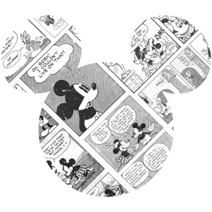 Selbstklebende Mickey Mouse Fototapete im Comic-Stil, 127x127 cm. Vlies-Tapete mit Mickey Head Motiv.