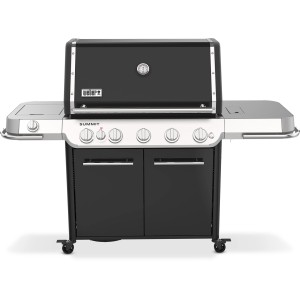 Weber Gasgrill Summit FS38 in Schwarz: Grill mit 5 Brennern, Seitenkocher und Unterschrank.