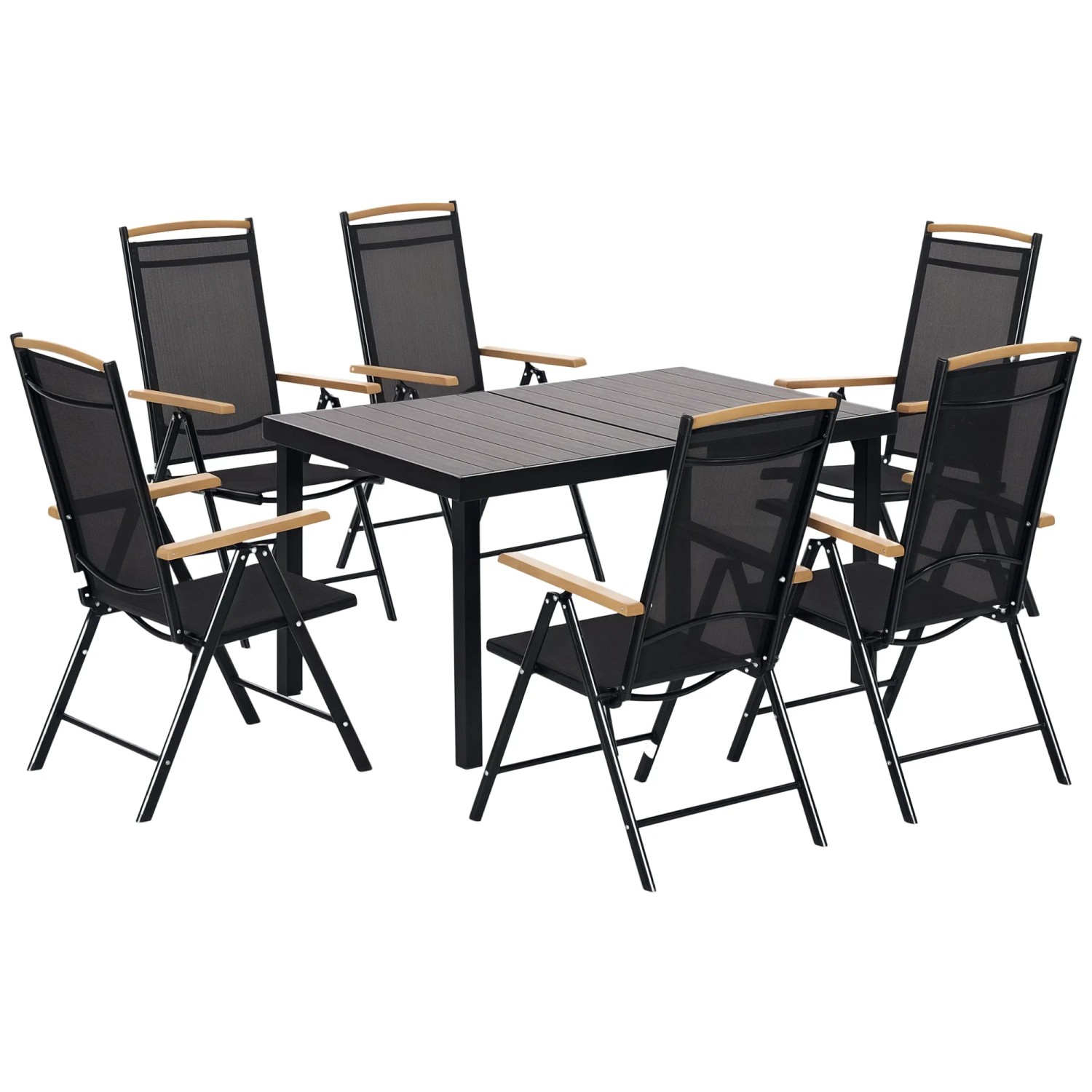 Furnicato Sitzgruppe Klappbar Für 6 Personen 1 Tisch+6 Stühle Gartenmöbel Set Sitzgarnitur Aluminium Mesh Schwarz