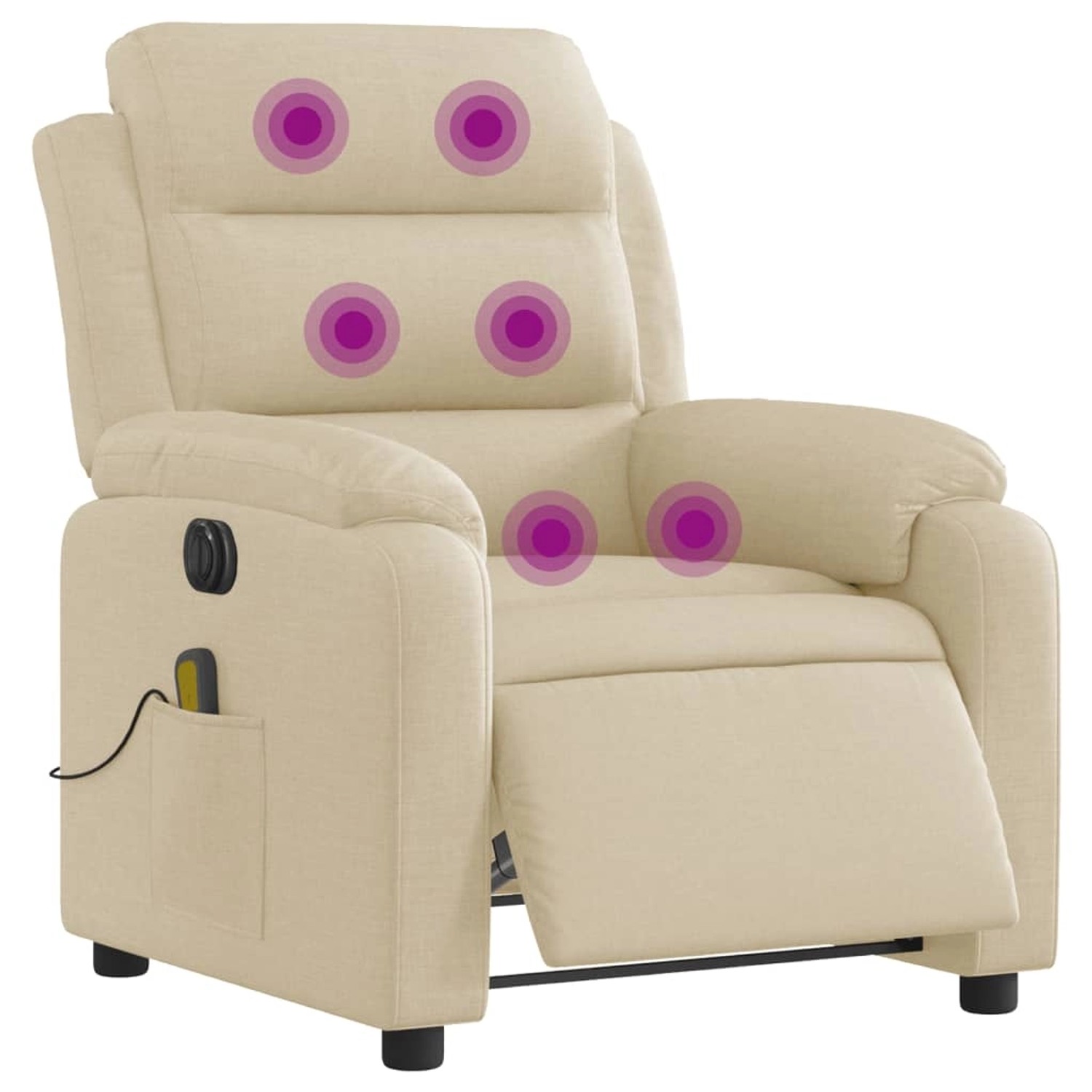 Elektrischer Massagesessel in Creme mit Vibrationsmassage und Seitentasche.