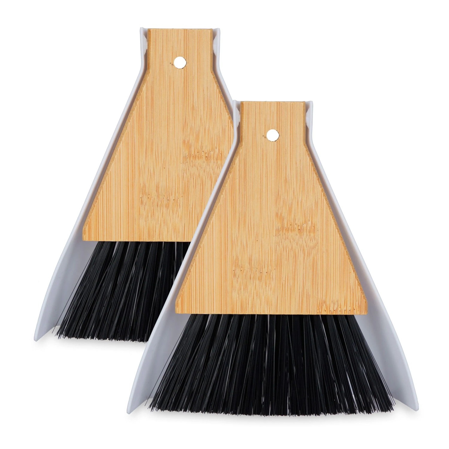 Relaxdays Tischkehrset 2 Stück Bambus Kunststoff Weiß Schwarz Natur mit Öse 16,5 cm x 13 cm x 1,5 cm 220 g