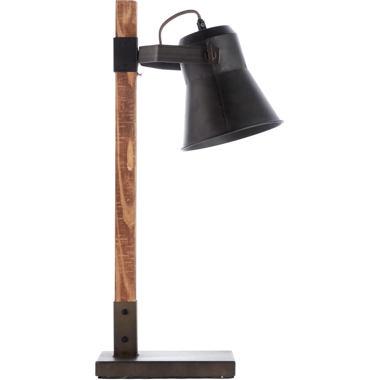 Schwarze Brilliant Tischleuchte Plow aus Stahl und Holz, Design-Tischlampe für den Innenbereich.