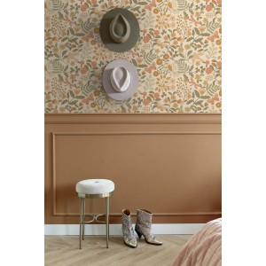 ESTAhome Tapete Blumen und Vögel Orange und Graugrün 53 cm x 10.05 m