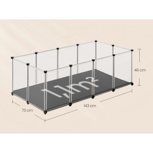 Songmics Freigehege für Kleintiere, weiß, 143x73x46 cm, mit transparenten Wänden und dunklem Boden.